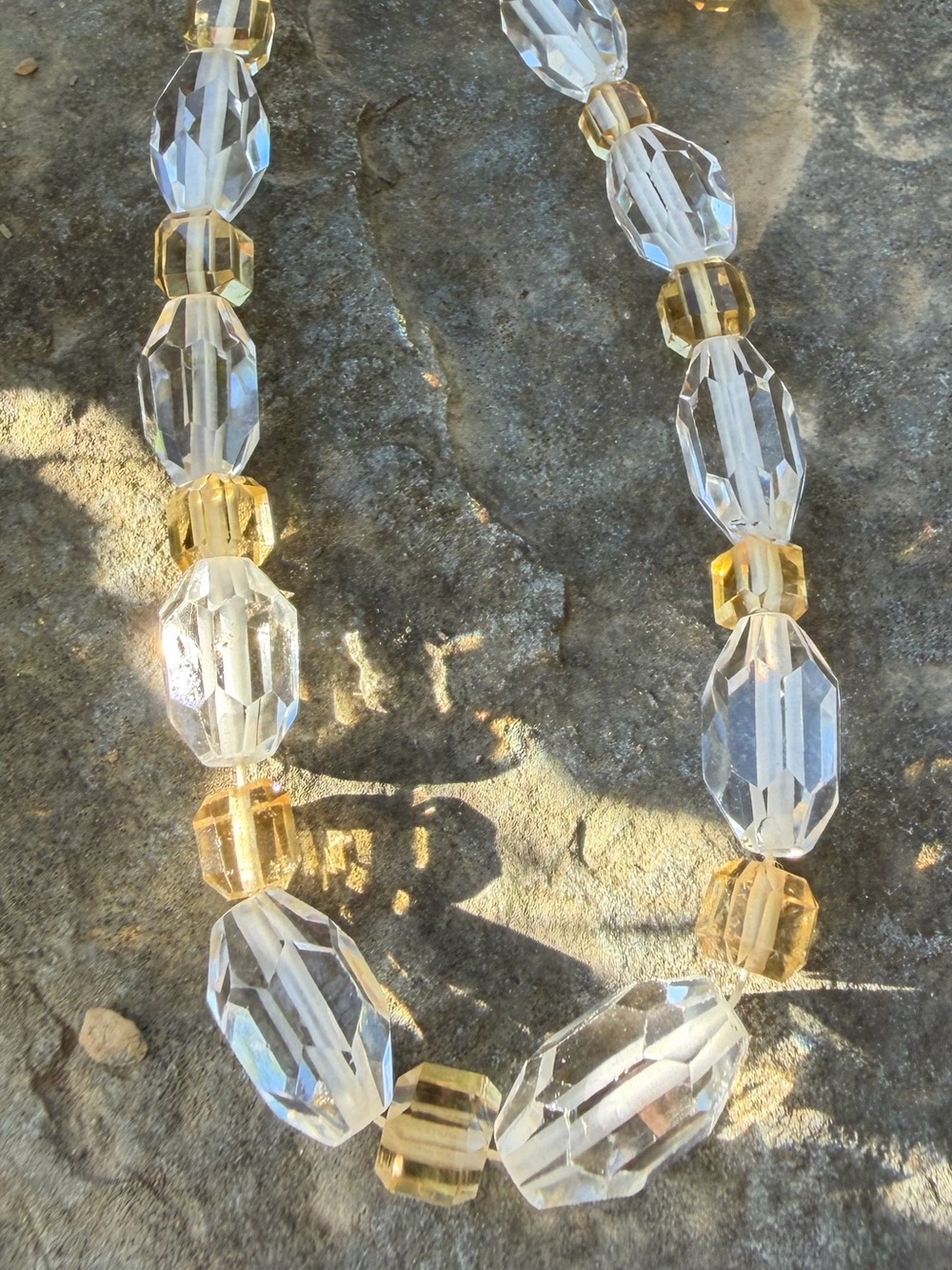 Vintage Citrine Rock Crystal Beaded Art Deco Necklace